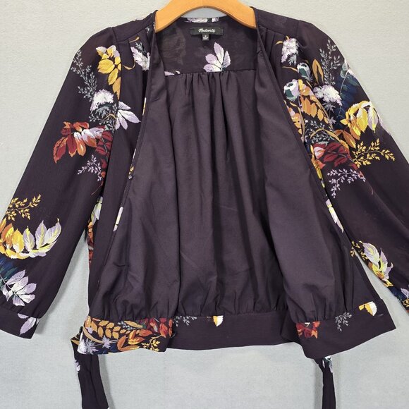 Madewell Wrap Front Top in Blooming Oasis Plum Womens Size Medium - Picture 7 of 14